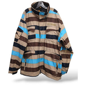 Y2K Special Blend Ski Snowboard Jacket Men XL Aqua Tan Winter Sport Coat Striped